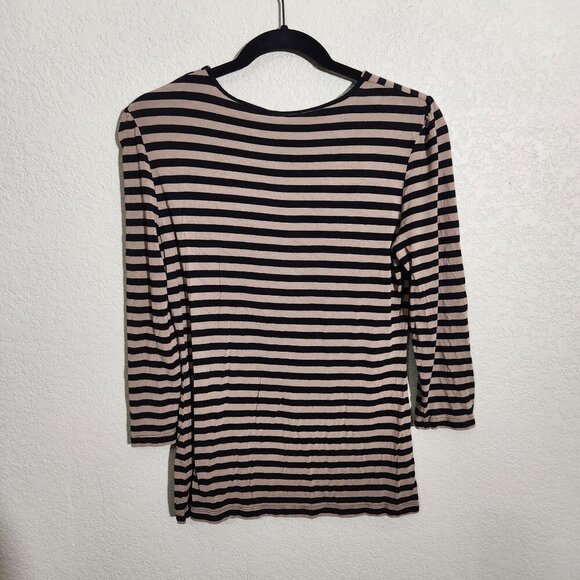 Cable & Gauge Womens Top Size M Draped Cowl Neck Black & Tan Striped - Picture 7 of 12